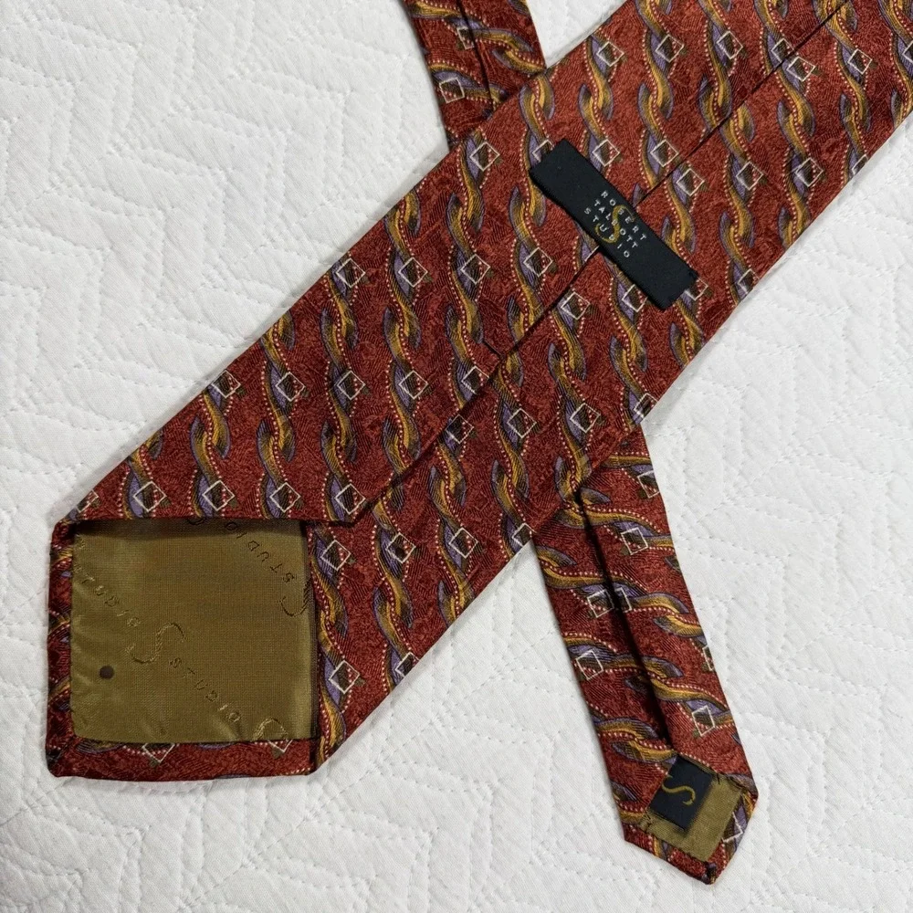 Vtg Robert Talbott 100% Silk Necktie Burgundy Geometric Hand Sewn‎ USA New